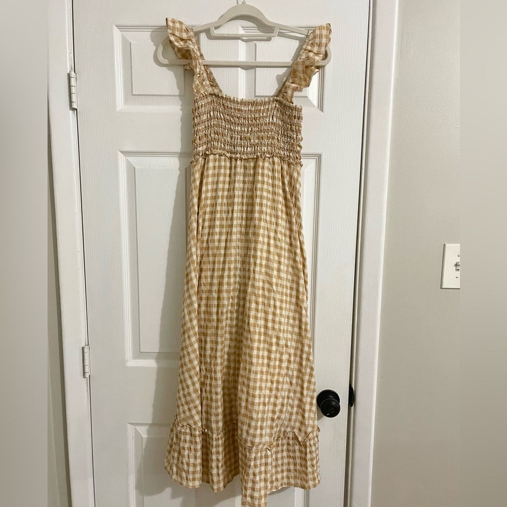 Gingham Ruffle Sleeve Smocked Dress